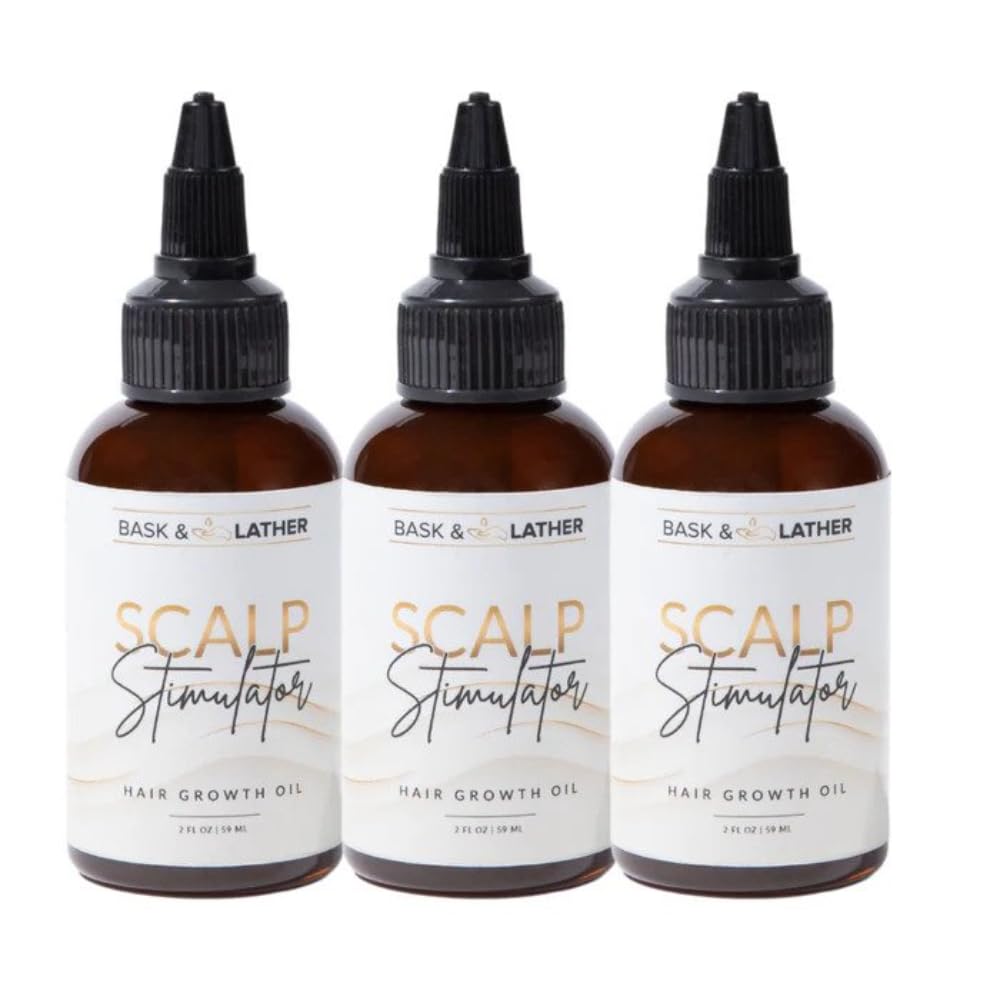 BASK & LATHER Scalp Stimulator Hair Growth Oil, Cold Pressed Mint and Rosemary Blend with Grapeseed for Hair Growth, Organic Natural Leave in, All Hair Types, 2 Fl Oz