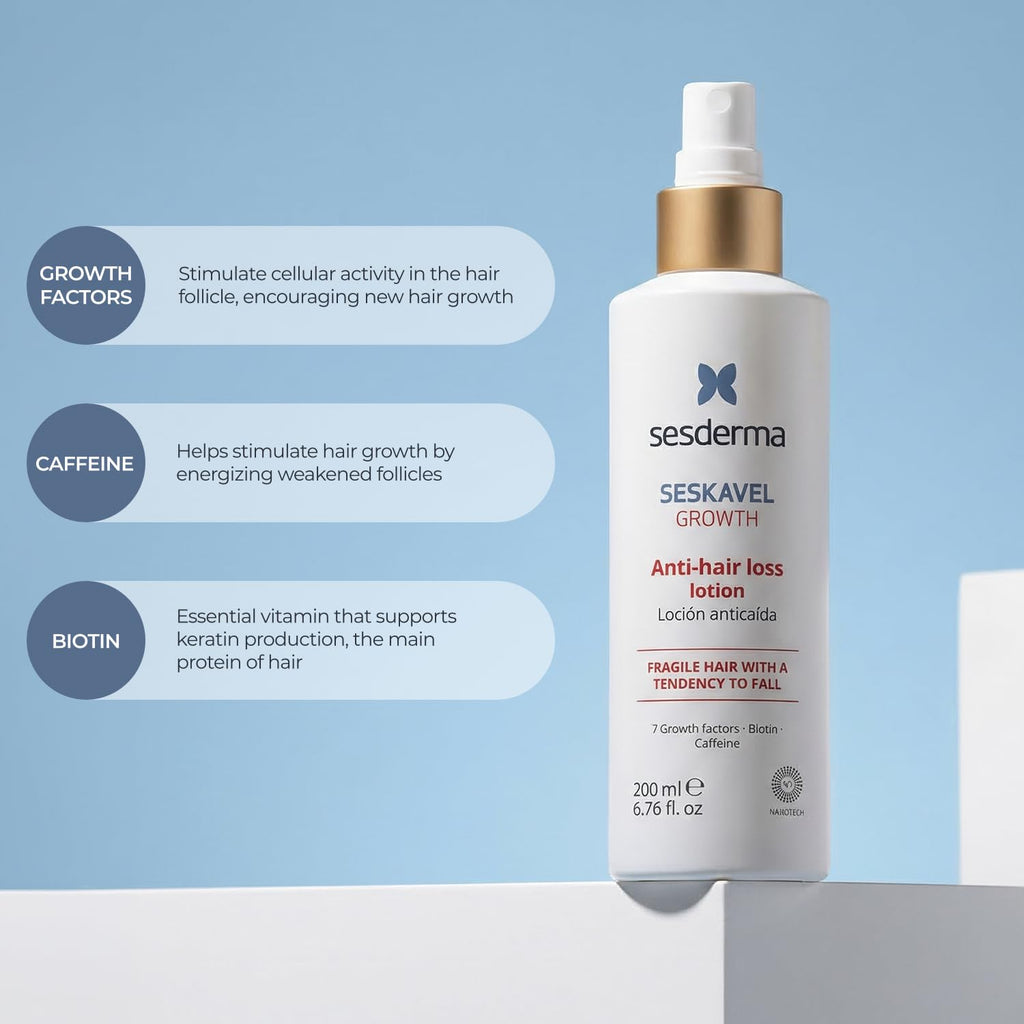 Sesderma SESKAVEL GROWTH Anti Hair Loss Lotion, Hair Loss Solution for Stronger Hair and Active Growth, 6.8 fl oz.