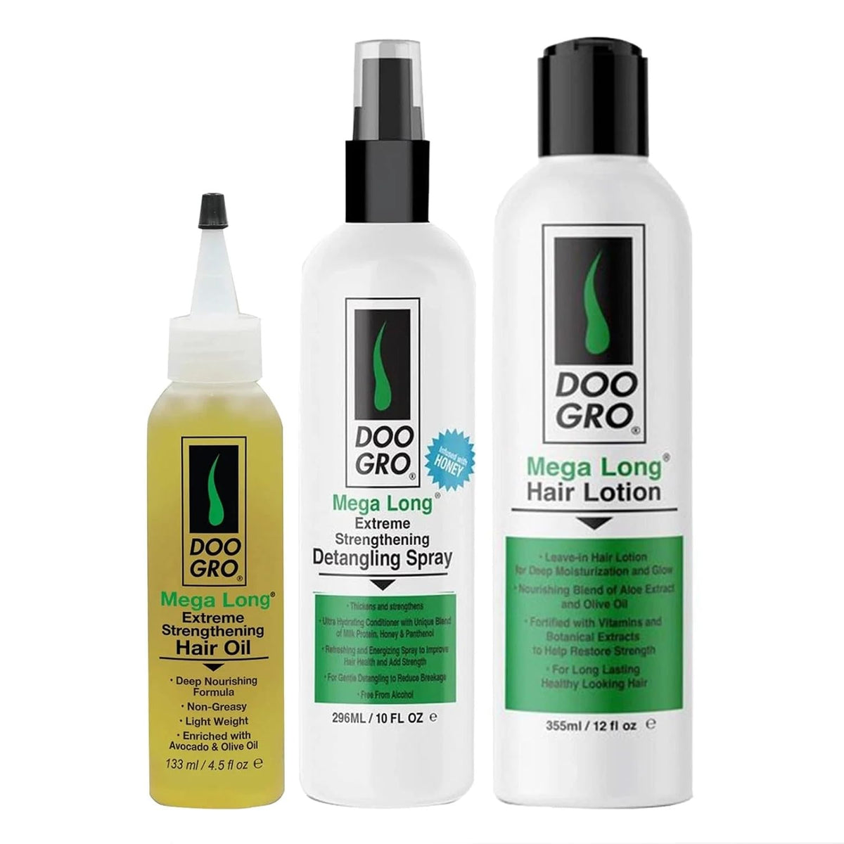 DOO GRO Mega Long Detangling Spray, Hair Lotion & Growth Oil Set – Extreme