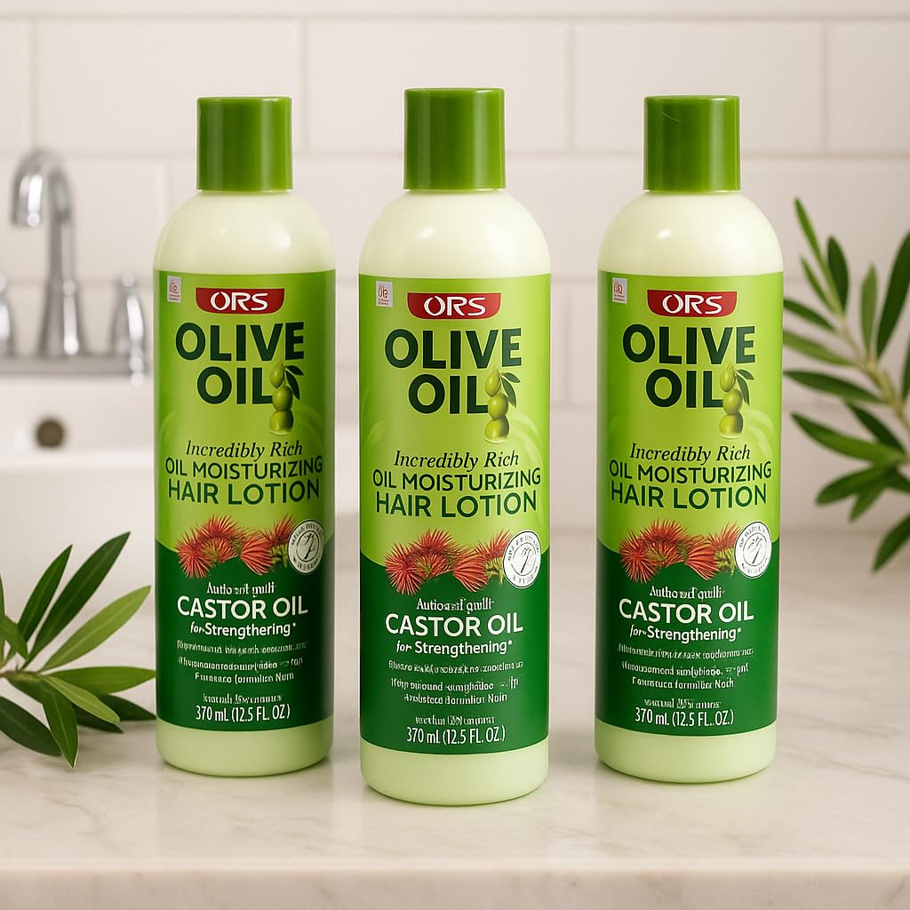 ORS Olive Oil Incredibly Rich Moisturizing Hair Lotion with Castor Oil for Strengthening 12.5 Ounces (Pack of 3)
