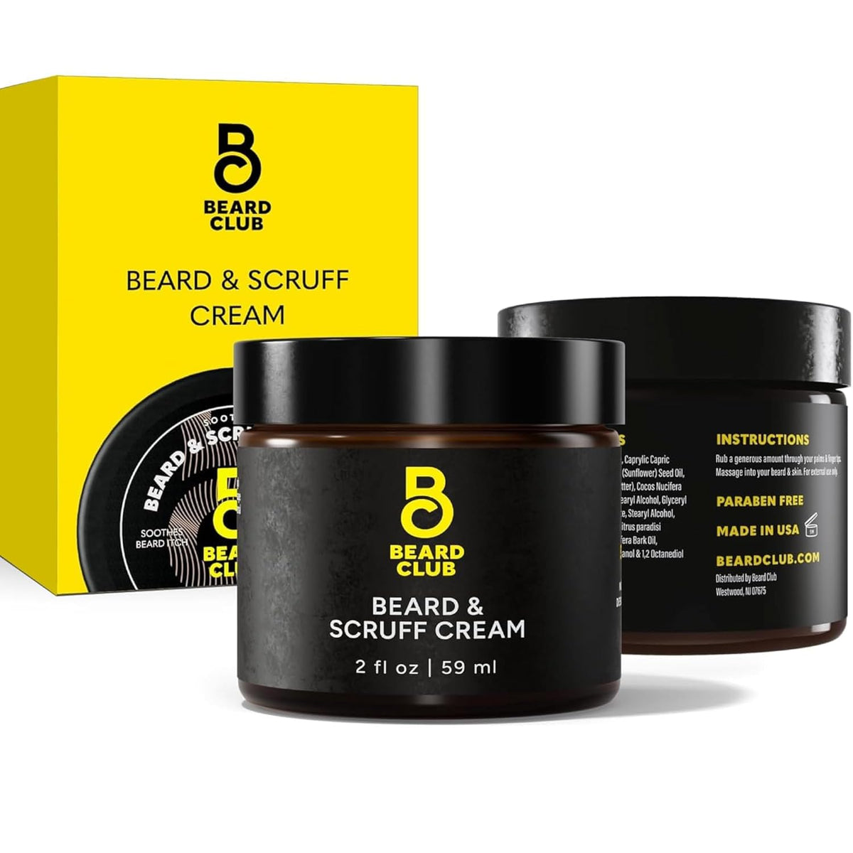 The Beard Club Biotin Beard Balm for Men - Beard Growth Shea Butter with Castor & Coconut Oil - Moisturizing, Hydrating and Softening Cream - Amber Cedar Scent - 4 oz
