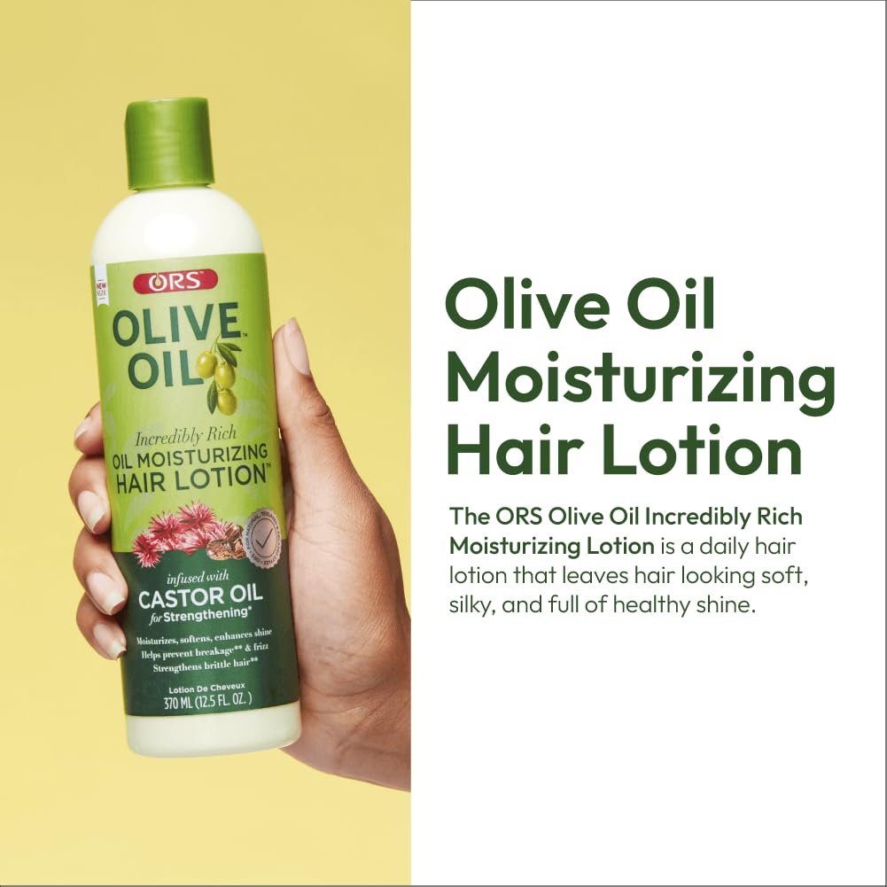 ORS Olive Oil Incredibly Rich Moisturizing Hair Lotion with Castor Oil for Strengthening 12.5 Ounces (Pack of 3)