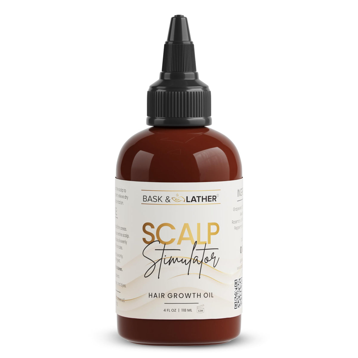 BASK & LATHER Scalp Stimulator Hair Growth Oil, Cold Pressed Mint and Rosemary Blend with Grapeseed for Hair Growth, Organic Natural Leave in, All Hair Types, 2 Fl Oz