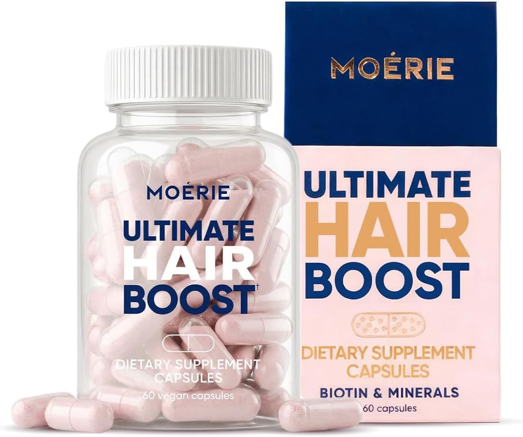 Moerie Ultimate Hair Boost Supplements for Women & Men - Hair, Skin, Nails Vitamins with Biotin & Minerals for Hair Health - Thicker Hair - 60 Capsules