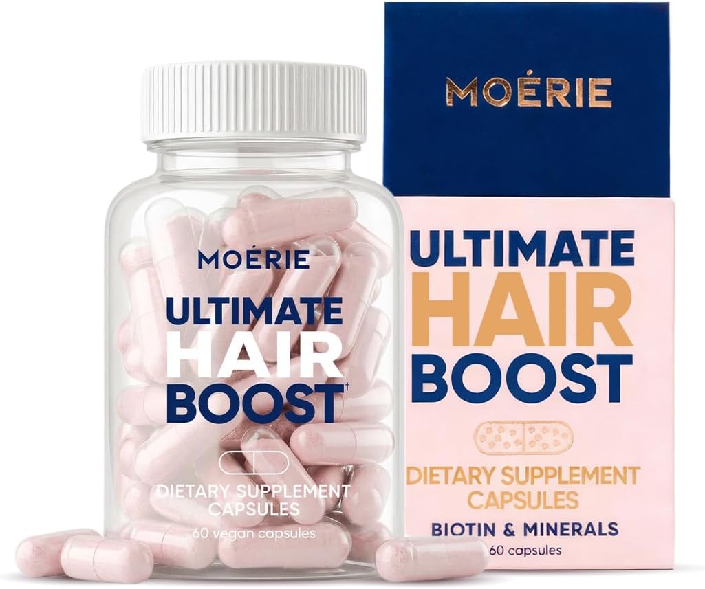 Moerie Ultimate Hair Boost Supplements for Women & Men - Hair, Skin, Nails Vitamins with Biotin & Minerals for Hair Health - Thicker Hair - 60 Capsules