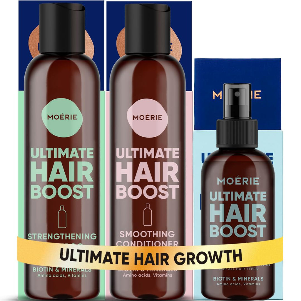 Moerie Hair Growth Shampoo, Conditioner and Spray for Men and Women, Hair Loss Solution with Biotin and Rosemary, Thickening Hair Regrowth Set with Serum Level Care for Thinning Hair