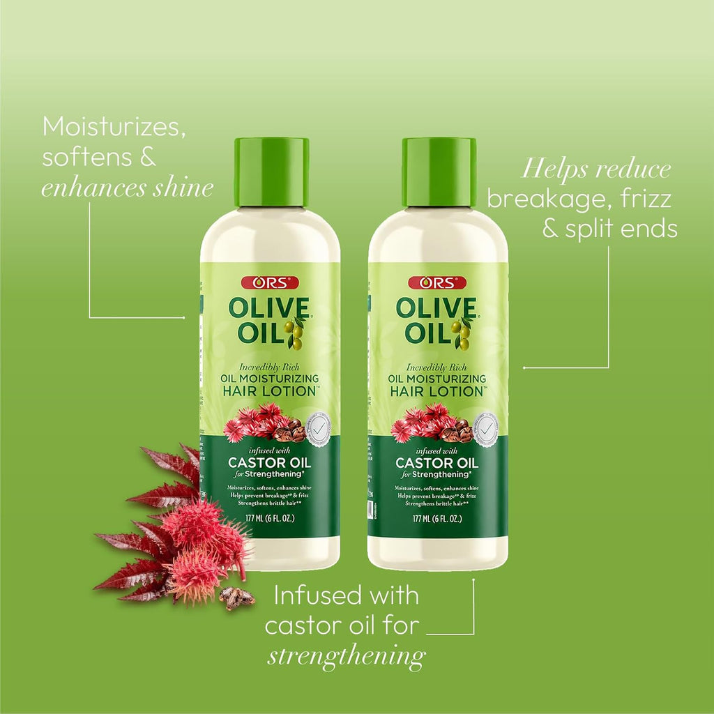 ORS Olive Oil Incredibly Rich Moisturizing Hair Lotion with Castor Oil 6 Ounces (Pack of 2)