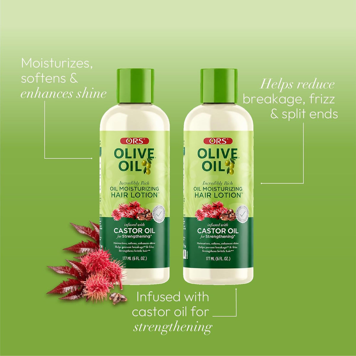 ORS Olive Oil Incredibly Rich Moisturizing Hair Lotion with Castor Oil 6 Ounces (Pack of 2)