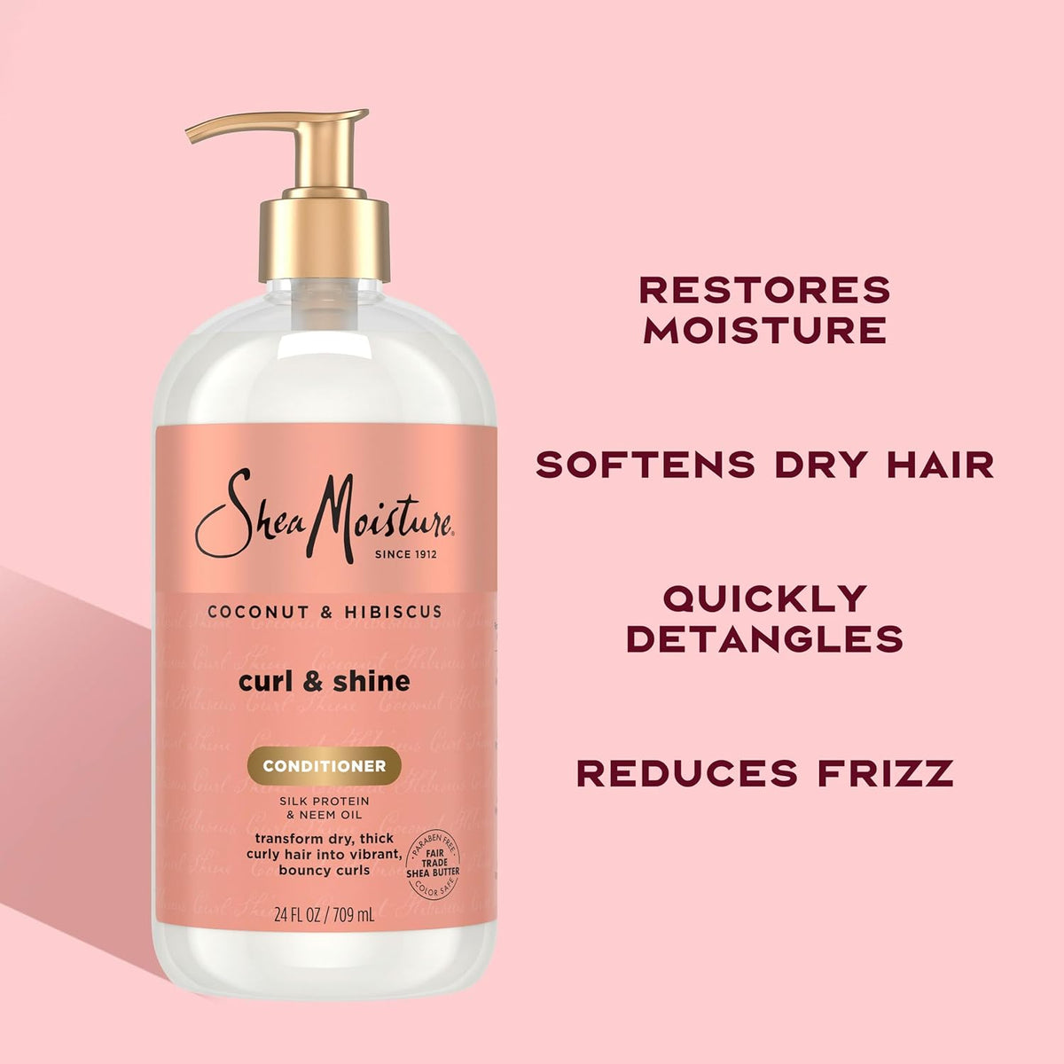 Shea Moisture Curl & Shine Conditioner Coconut & Hibiscus, for Thick, Curly Hair, to Moisturize & Soften, 24 oz