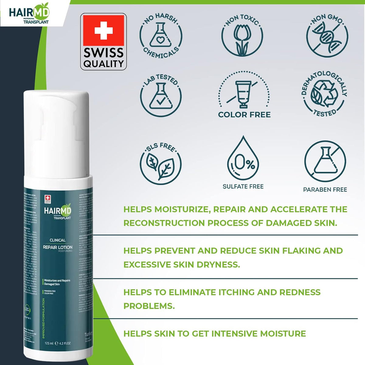 HairMD Transplant Clinical Repair Lotion - 125ml Post-Hair Transplant Formula - Gentle, Nourishing, and Moisturizing on Sensitive Scalp