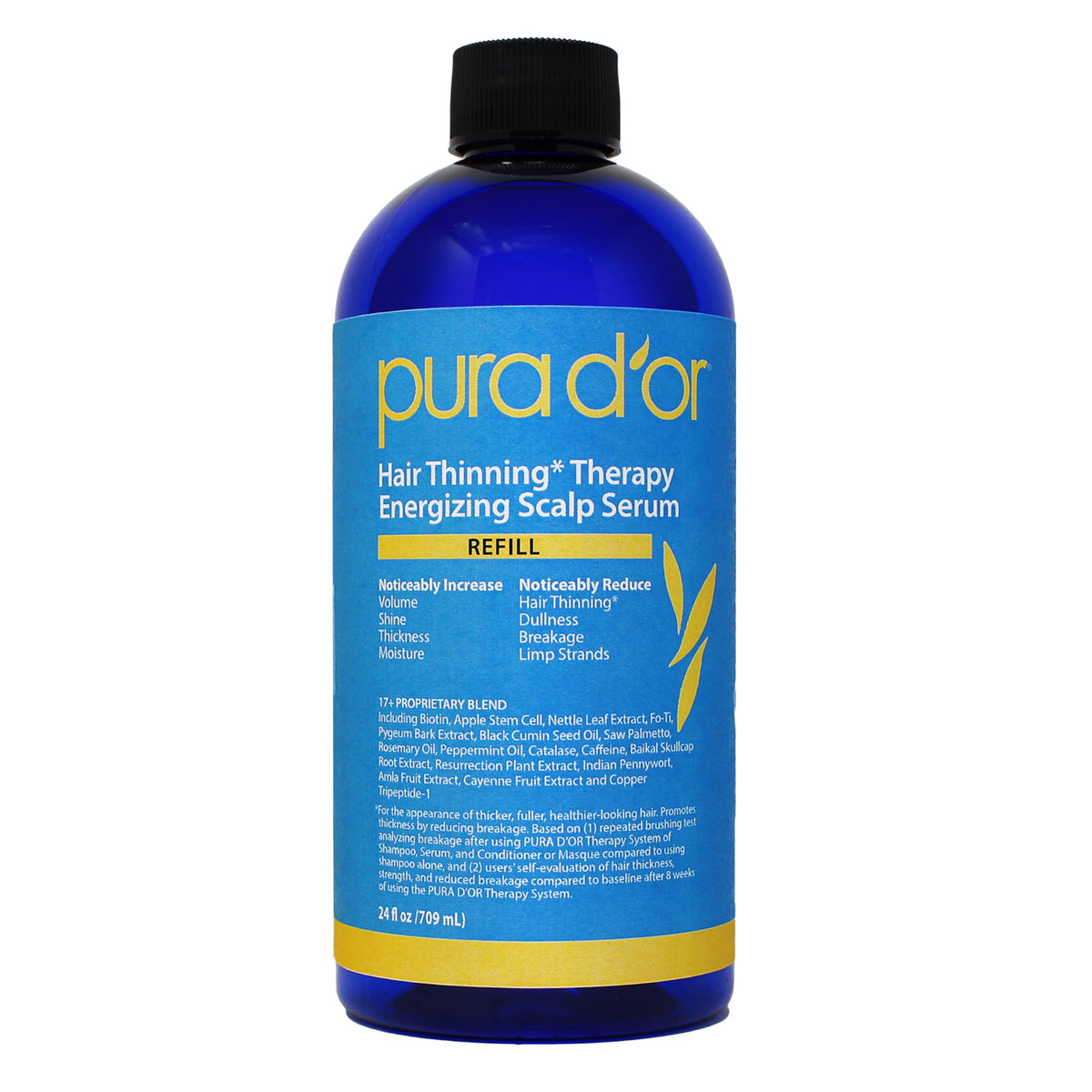 PURA D'OR Hair Thinning Therapy Energizing Scalp Serum 4oz w/Copper Tripeptide, Biotin, Caffeine, Plant Stem Cell, Catalase & DHT Balance, Rosemary Green Tea Leaf Extract, All Hair Types, Men Women