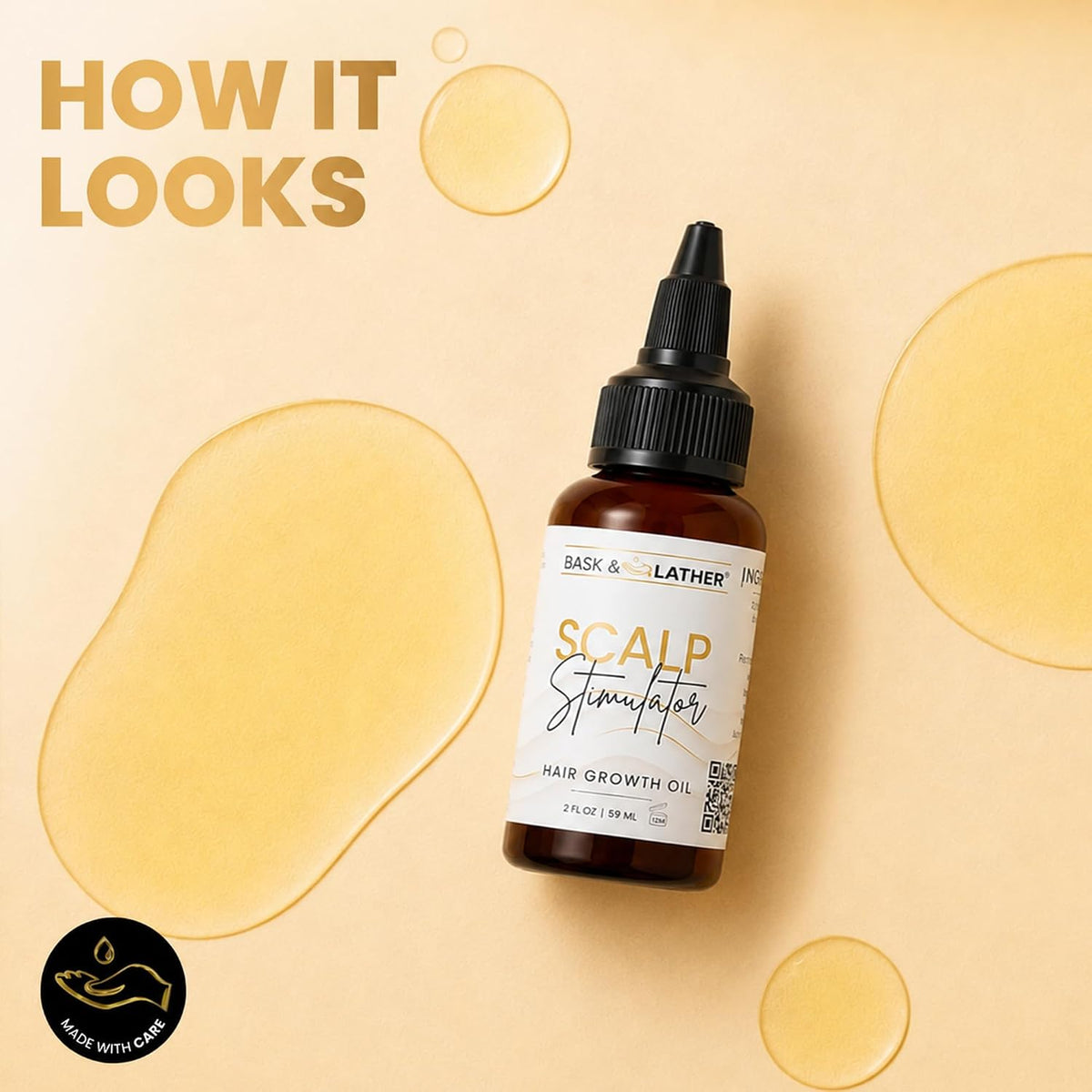 BASK & LATHER Scalp Stimulator Hair Growth Oil, Cold Pressed Mint and Rosemary Blend with Grapeseed for Hair Growth, Organic Natural Leave in, All Hair Types, 2 Fl Oz