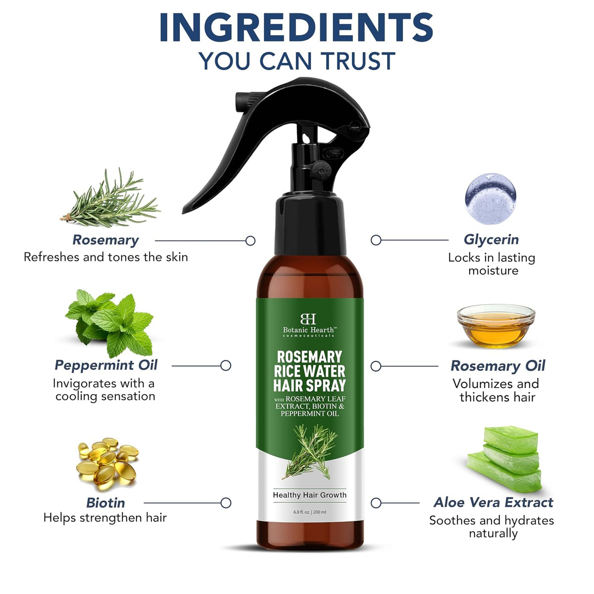 Botanic Hearth Rosemary & Rice Water Hair Growth Spray - 6.8 Fl oz
