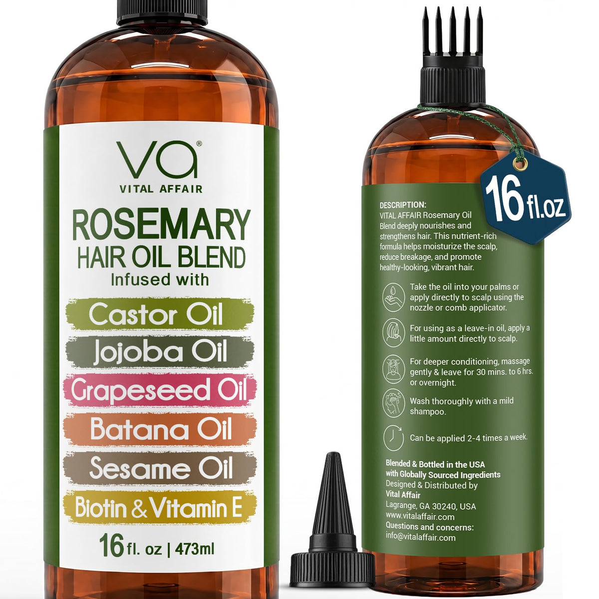 Blend Of Pure Rosemary Oil For Hair Growth 6 Fl Oz With Castor, Batana Oil