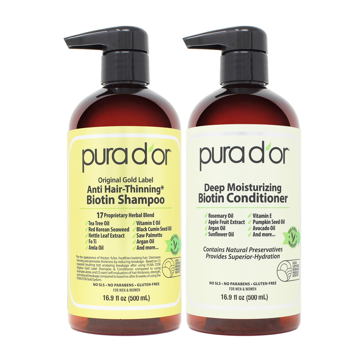 PURA D'OR Deep Moisturizing Biotin Conditioner for Dry, Damaged Hair, 16oz