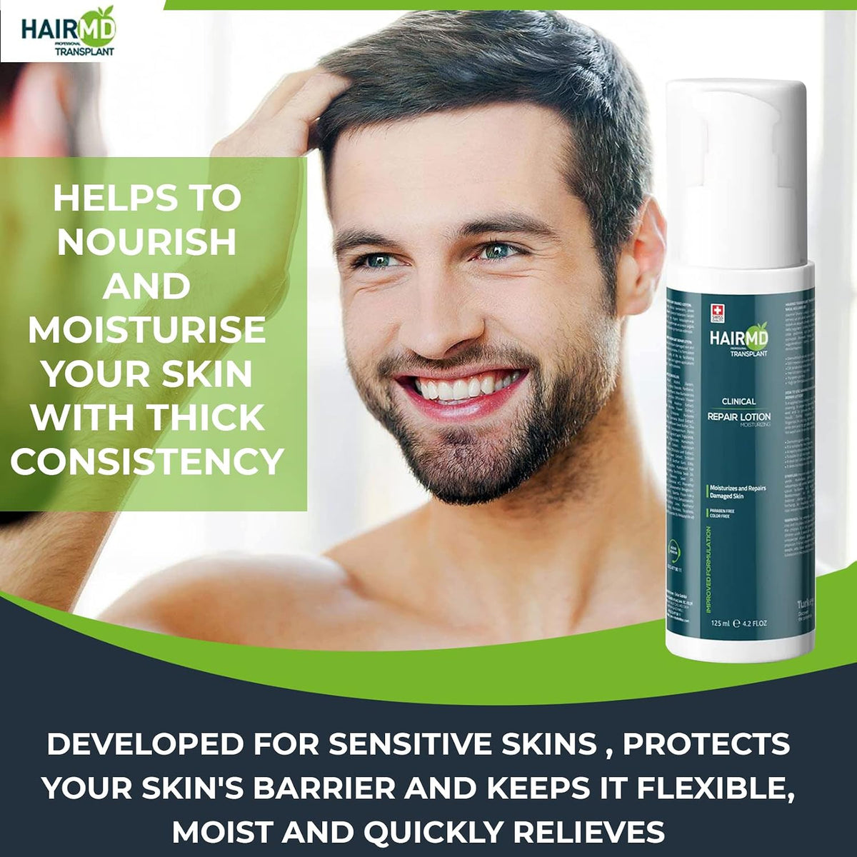 HairMD Transplant Clinical Repair Lotion - 125ml Post-Hair Transplant Formula - Gentle, Nourishing, and Moisturizing on Sensitive Scalp