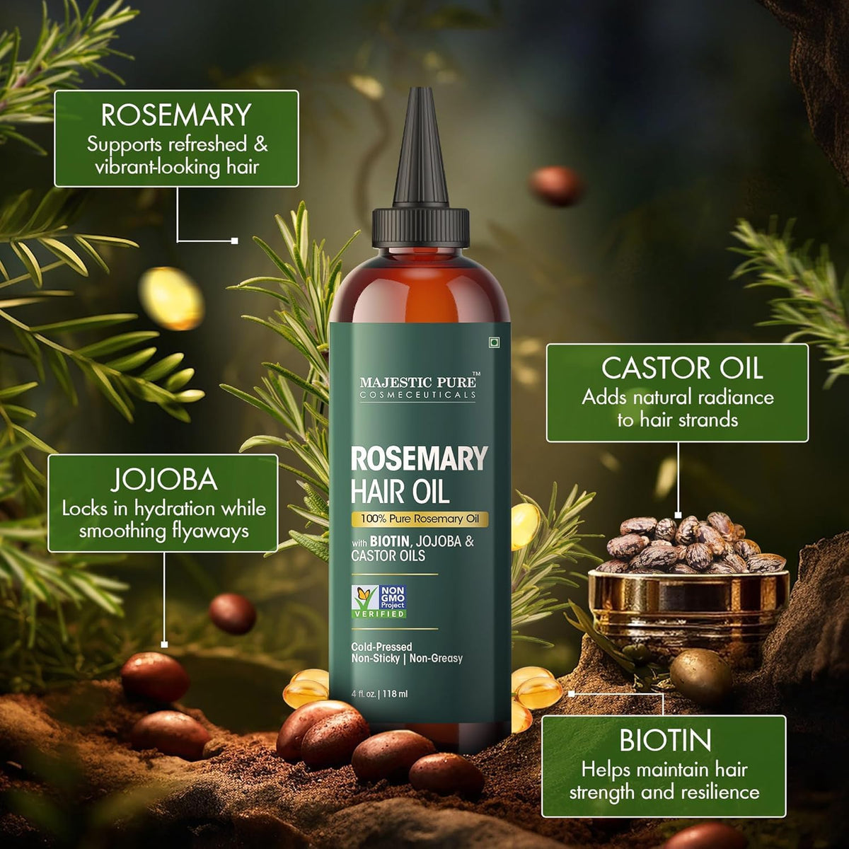 Majestic Pure Rosemary Hair Oil with Biotin - 4 Fl Oz