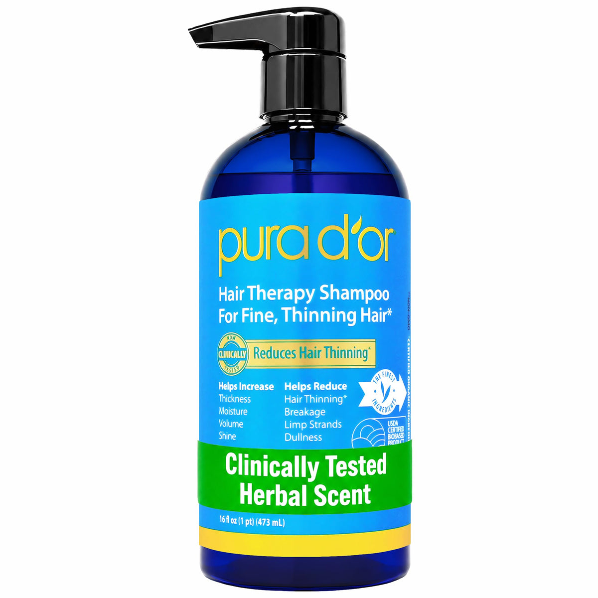 PURA D'OR Original Gold Label Anti-Hair Thinning Biotin Shampoo, 16oz