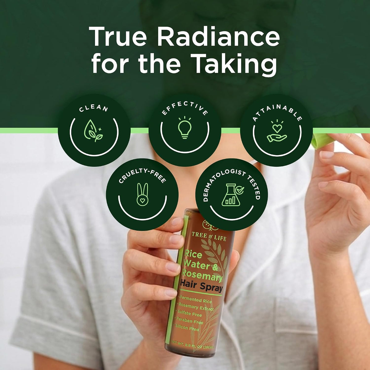 Tree of Life Rice Water Rosemary Hair Spray for Hair Growth, 8.8 Fl Oz