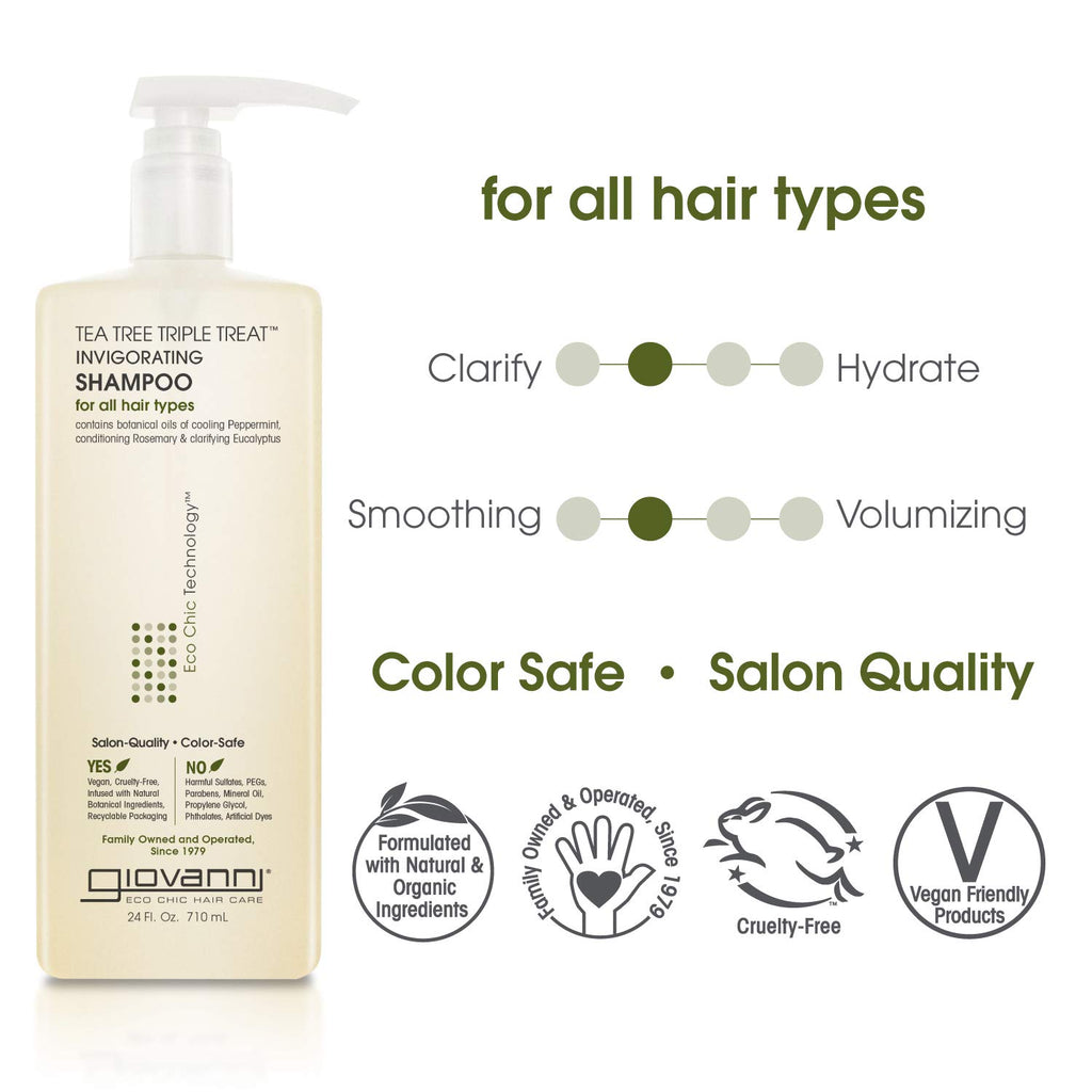 GIOVANNI Tea Tree Triple Treat Invigorating Shampoo, Salon Quality, 24 oz