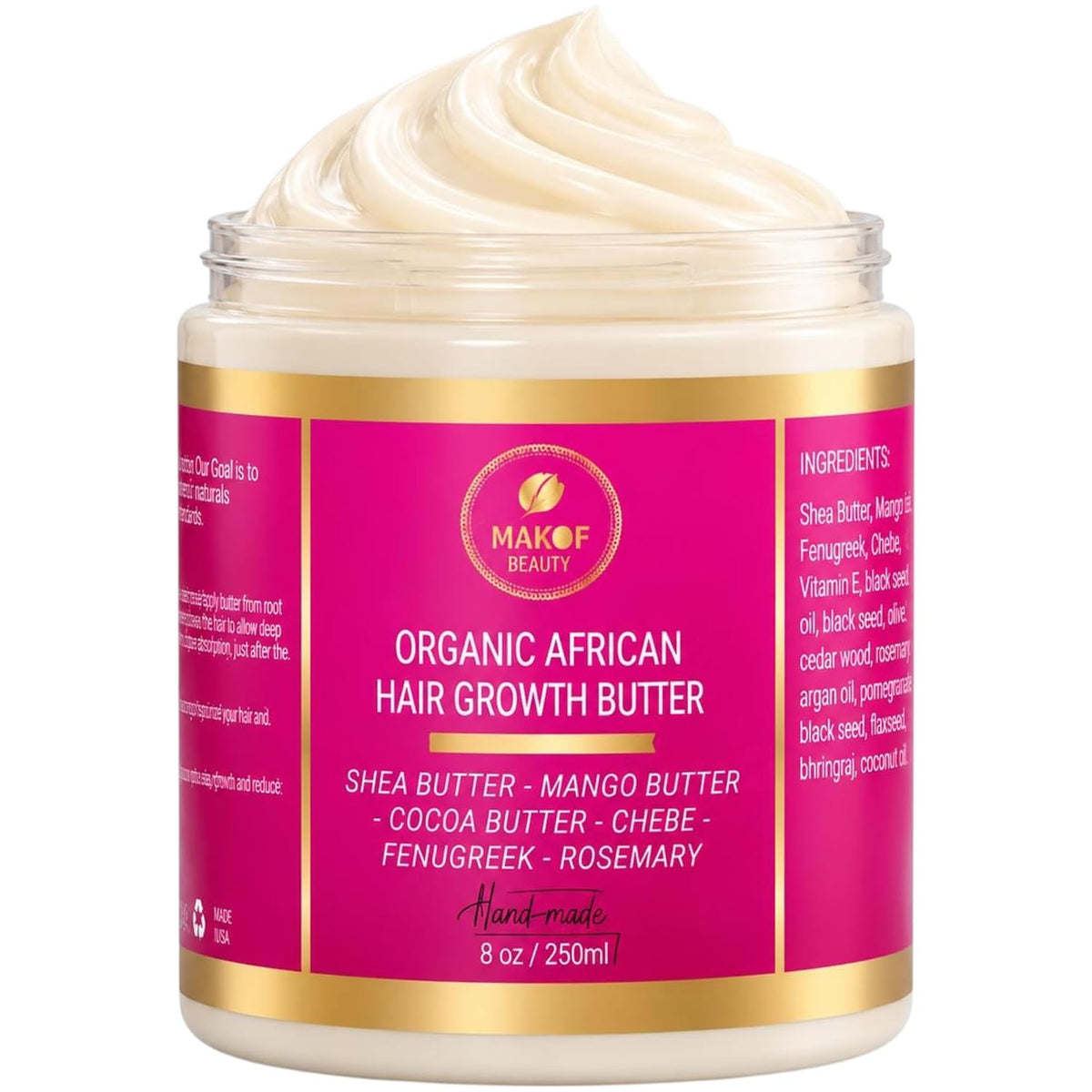Chebe Hair Growth and Thickening Butter - Ayurvedic Deep Conditioner with Shea, Cocoa, Mango Butter, Fenugreek, and Rosemary for All Hair Types, 8 oz