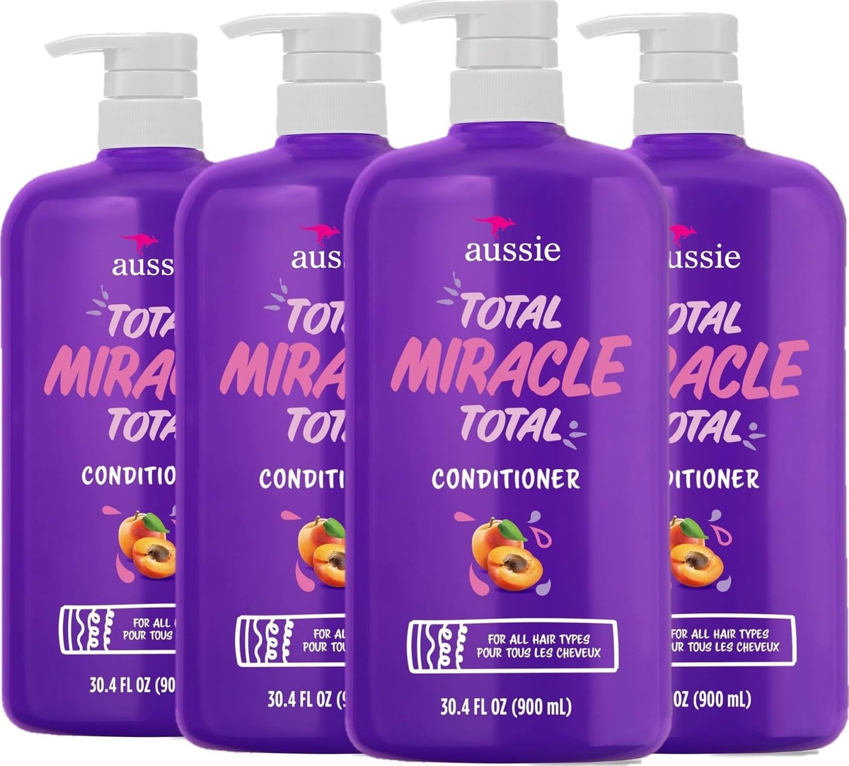 Aussie Total Miracle 7 Benefits Hair Conditioner for Damaged Hair, for All Hair Types, Paraben-Free, 30.4 fl oz, 4-pack