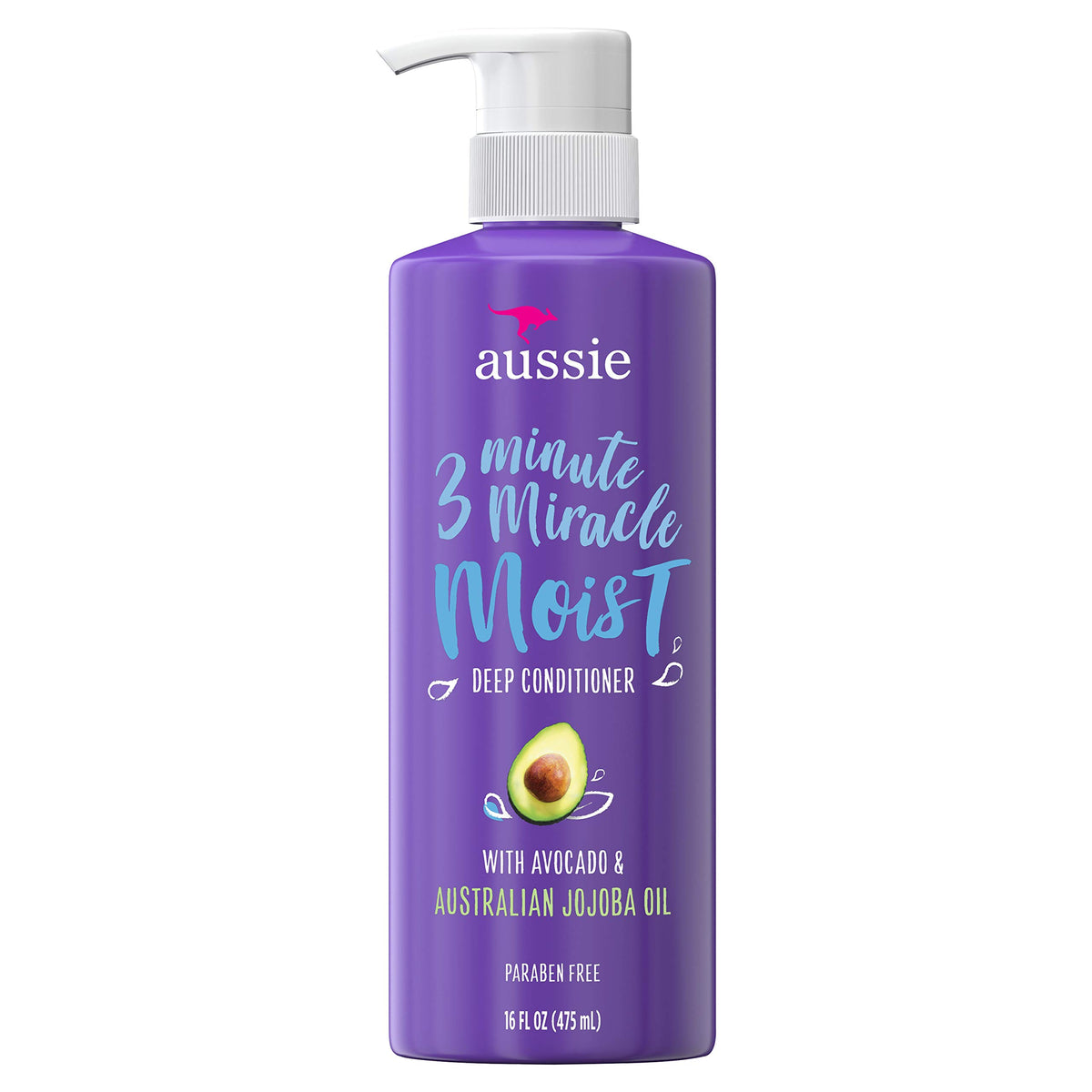 Aussie 3 Minute Miracle Moist Deep Conditioner for Dry Hair, Avocado & Jojoba Oil, Safe for Color Treated Hair, Nourishing Hydration, Silky Shine, Paraben-Free, 16 Fl Oz Each, Triple Pack