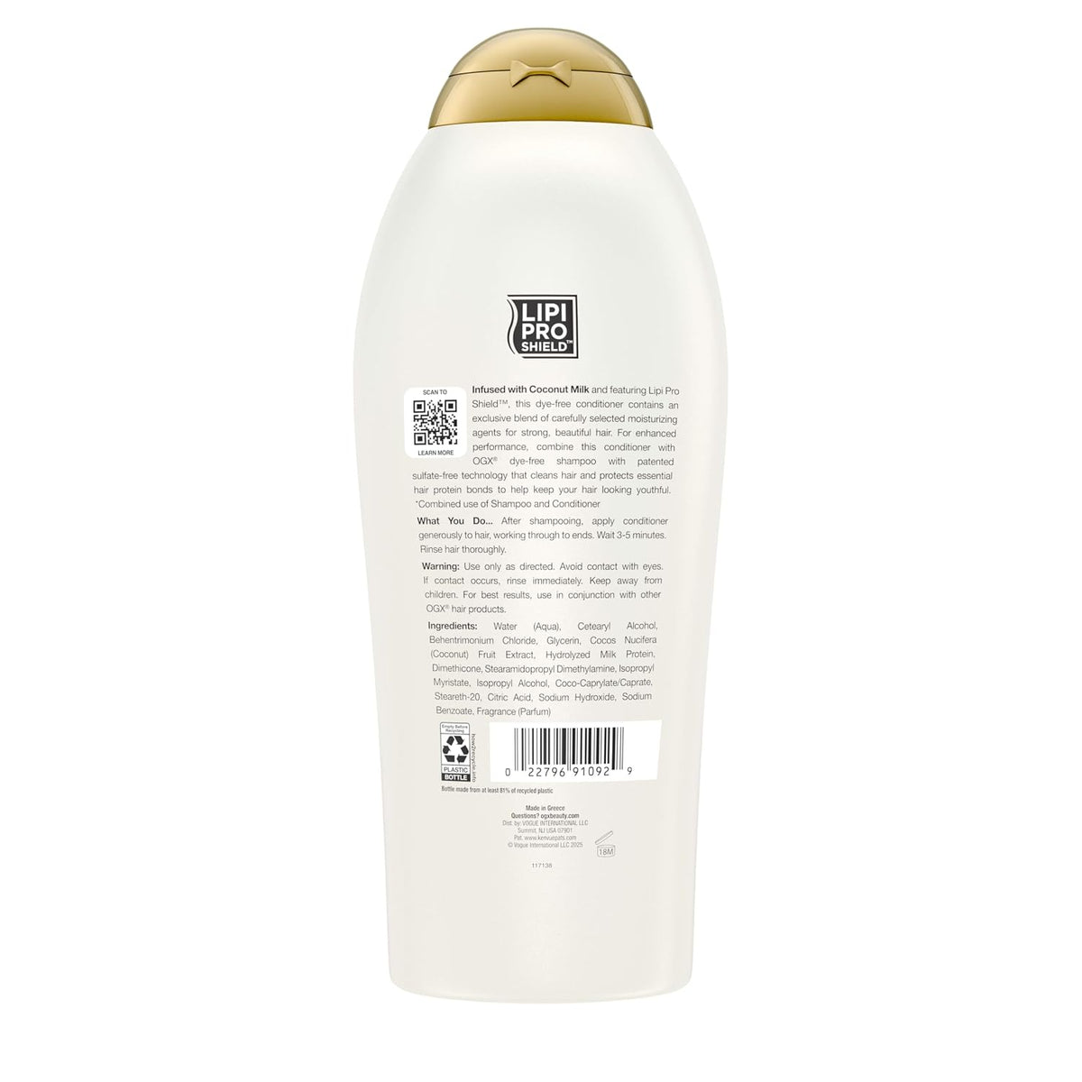 OGX Nourishing + Coconut Milk Conditioner, Hydrating & Restoring Conditioner Moisturizes for Soft Hair After the First Use, Paraben-Free, Sulfate-Free Surfactants, 25.4 fl. oz