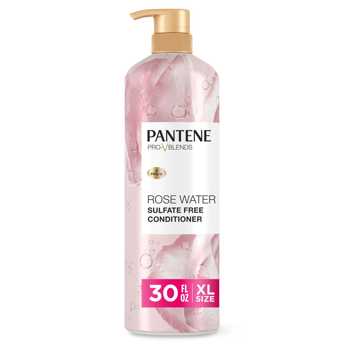 Pantene Sulfate Free Rose Water Shampoo, Soothes, Replenishes Hydration, Safe for Color Treated Hair, Nutrient Infused with Vitamin B5 and Antioxidants, Pro-V Blends, 30.0 oz
