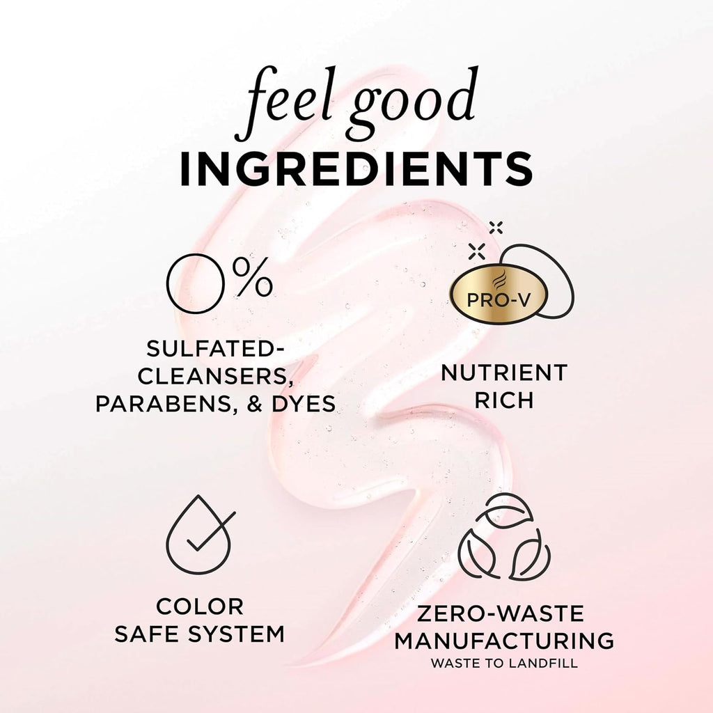 Pantene Sulfate Free Rose Water Shampoo, Soothes, Replenishes Hydration, Safe for Color Treated Hair, Nutrient Infused with Vitamin B5 and Antioxidants, Pro-V Blends, 30.0 oz