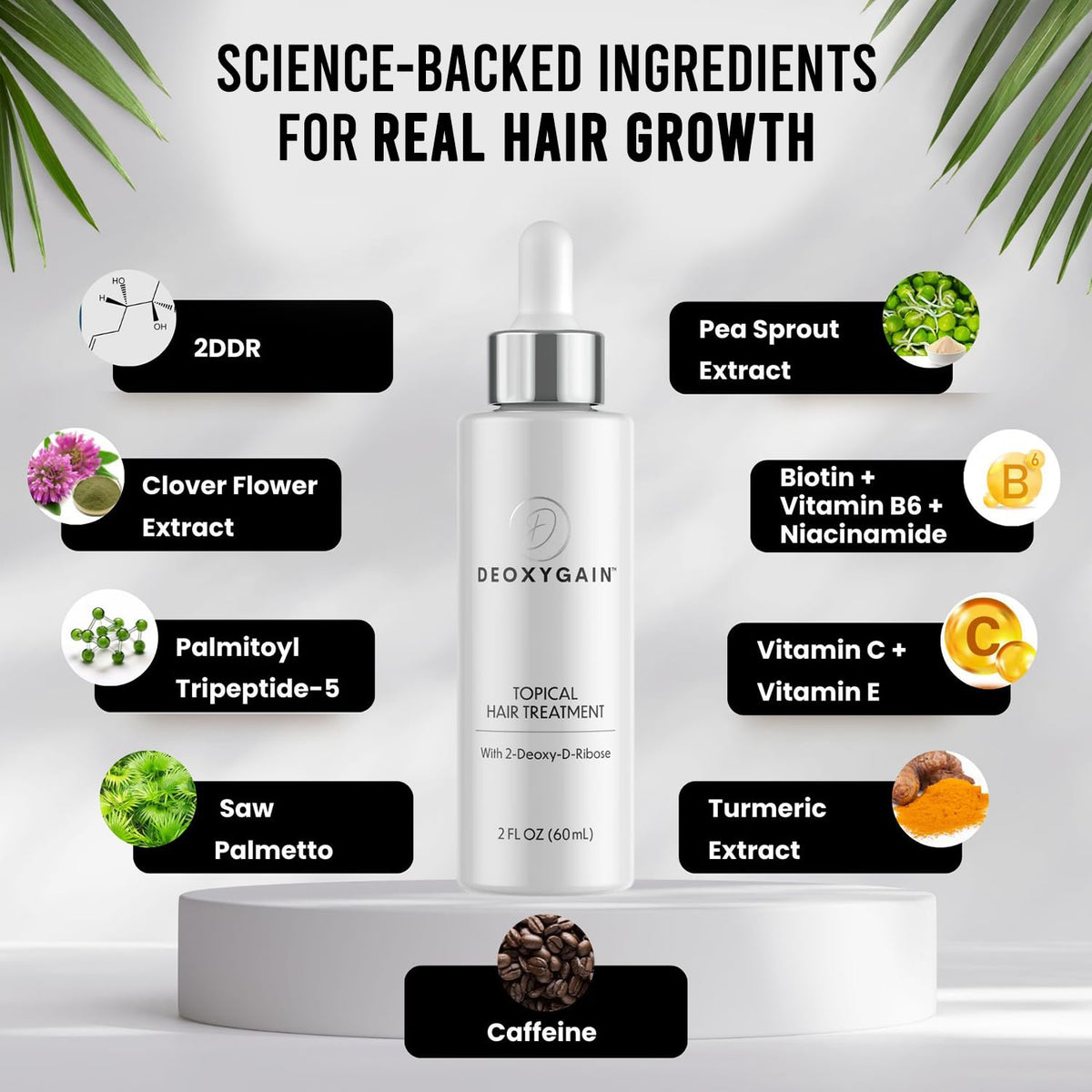 Hair Growth Serum by Deoxygain - DHT Blocker with 2DDR for Hair Regrowth