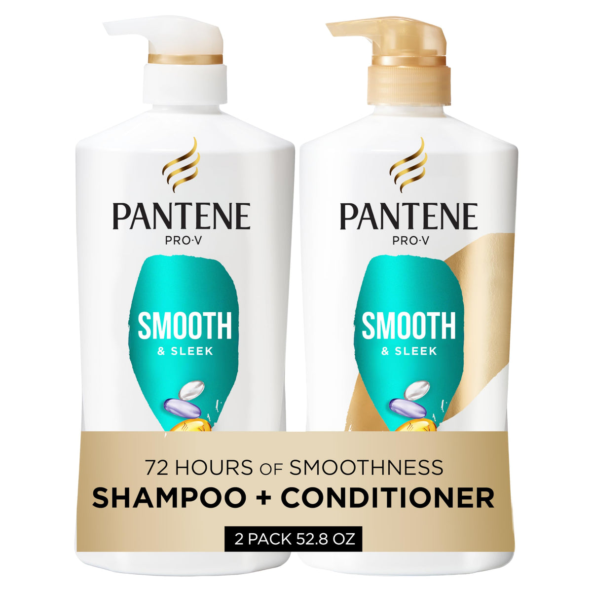 Pantene Shampoo & Conditioner Set, Daily Moisture Renewal with Vitamin E - Pro-V Nutrients for Dry, Color-Treated, Straight to Curly Hair, 72-Hour Hydration & Softness, Twin Pack, 52.8 Oz Total