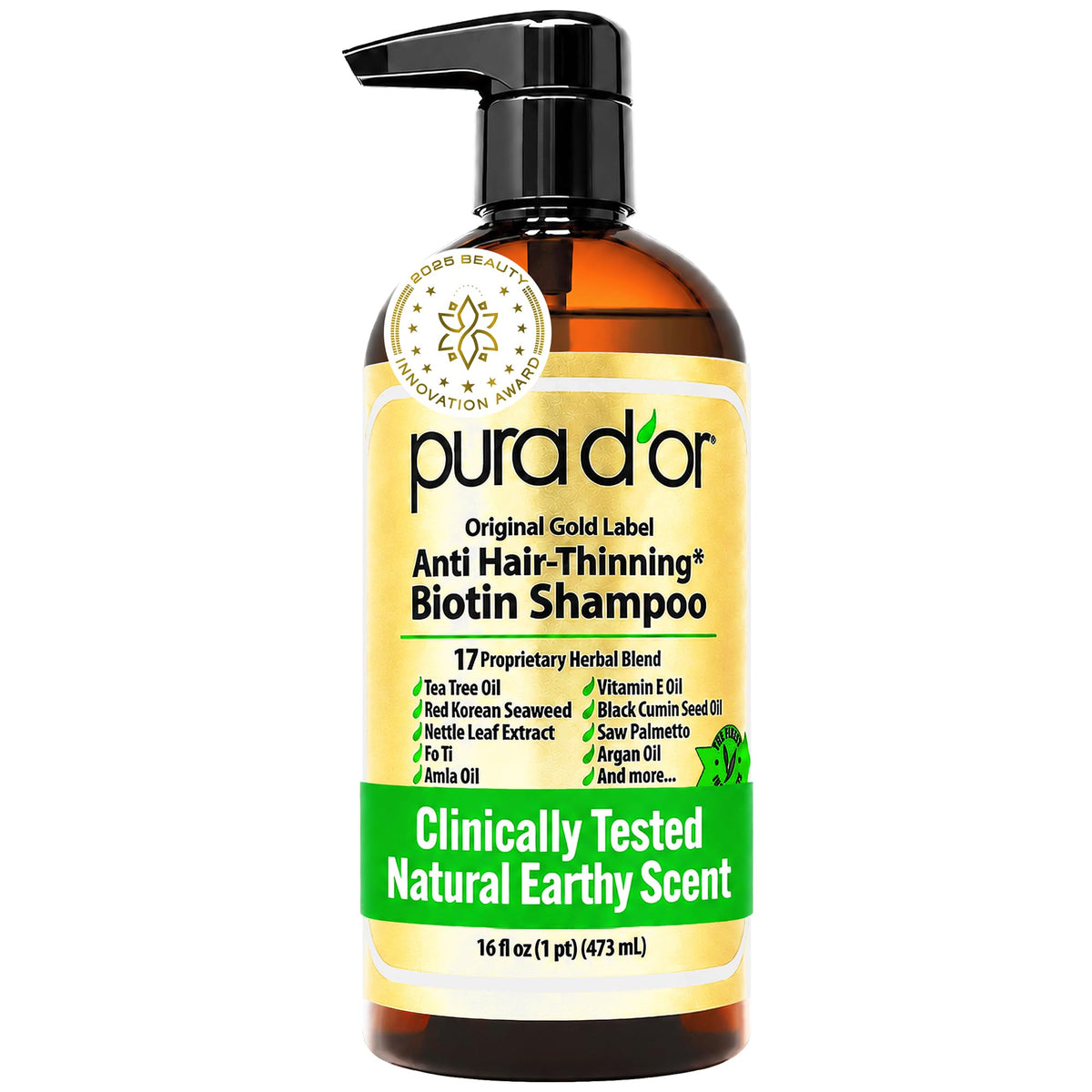 PURA D'OR Original Gold Label Anti-Hair Thinning Biotin Shampoo, 16oz