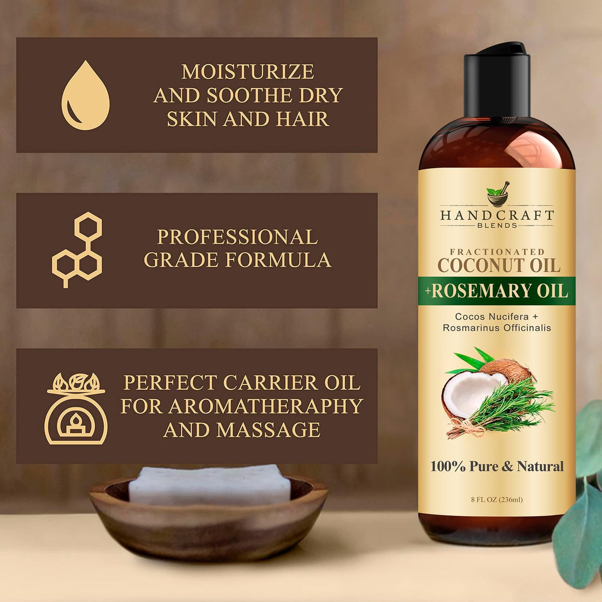 Handcraft Blends Fractionated Coconut Oil with Rosemary - 8 Fl Oz