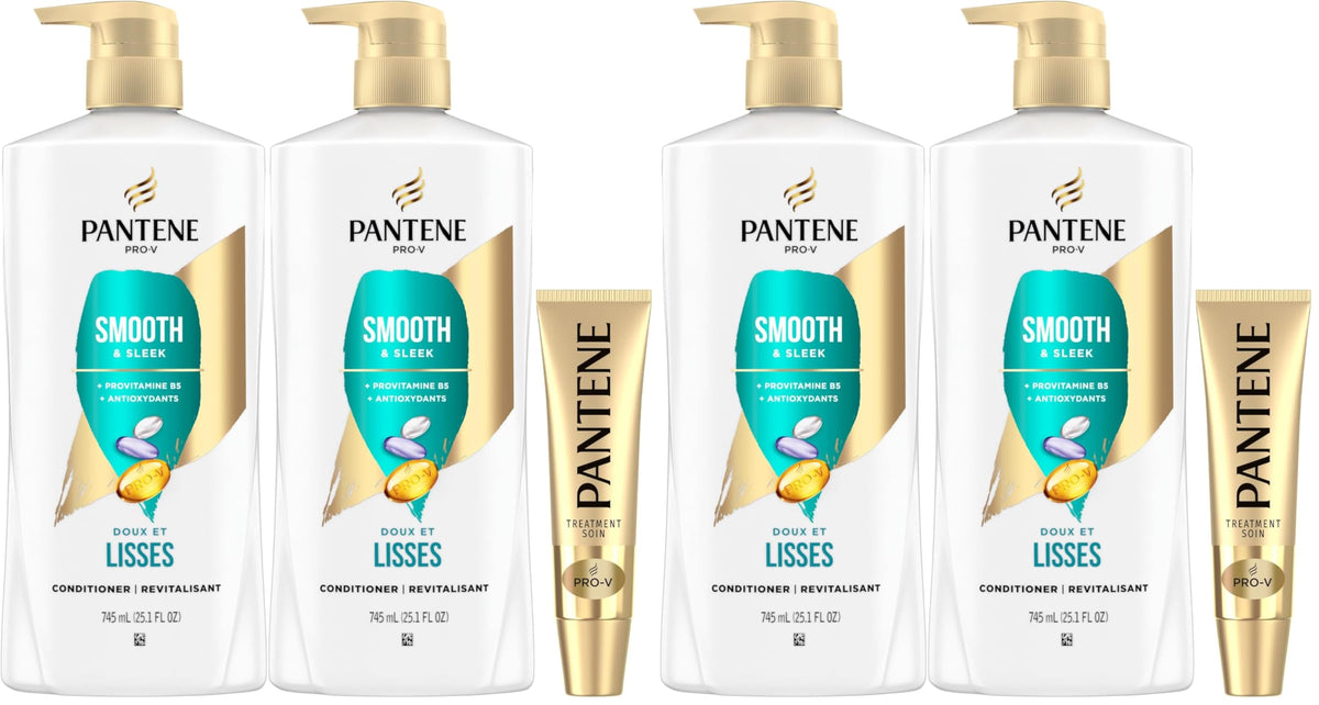 Pantene Conditioner, Daily Moisture Renewal - Pro-V Nutrients for Dry, Color-Treated, Straight to Curly Hair, 72-Hour Hydration & Softness, 25.1 Oz Each, 2-Pack + Miracle Rescue Shot (0.5 Oz)