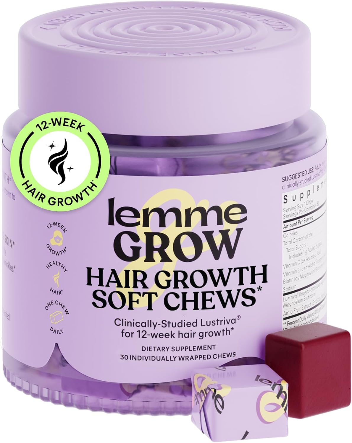 Lemme Grow Hair Growth Booster Soft Chews w/Vitamins, 30-Day Supply