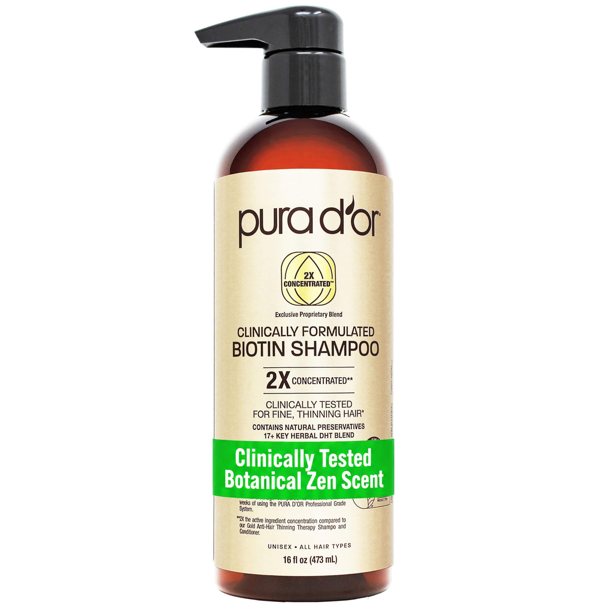PURA D'OR Original Gold Label Anti-Hair Thinning Biotin Shampoo, 16oz