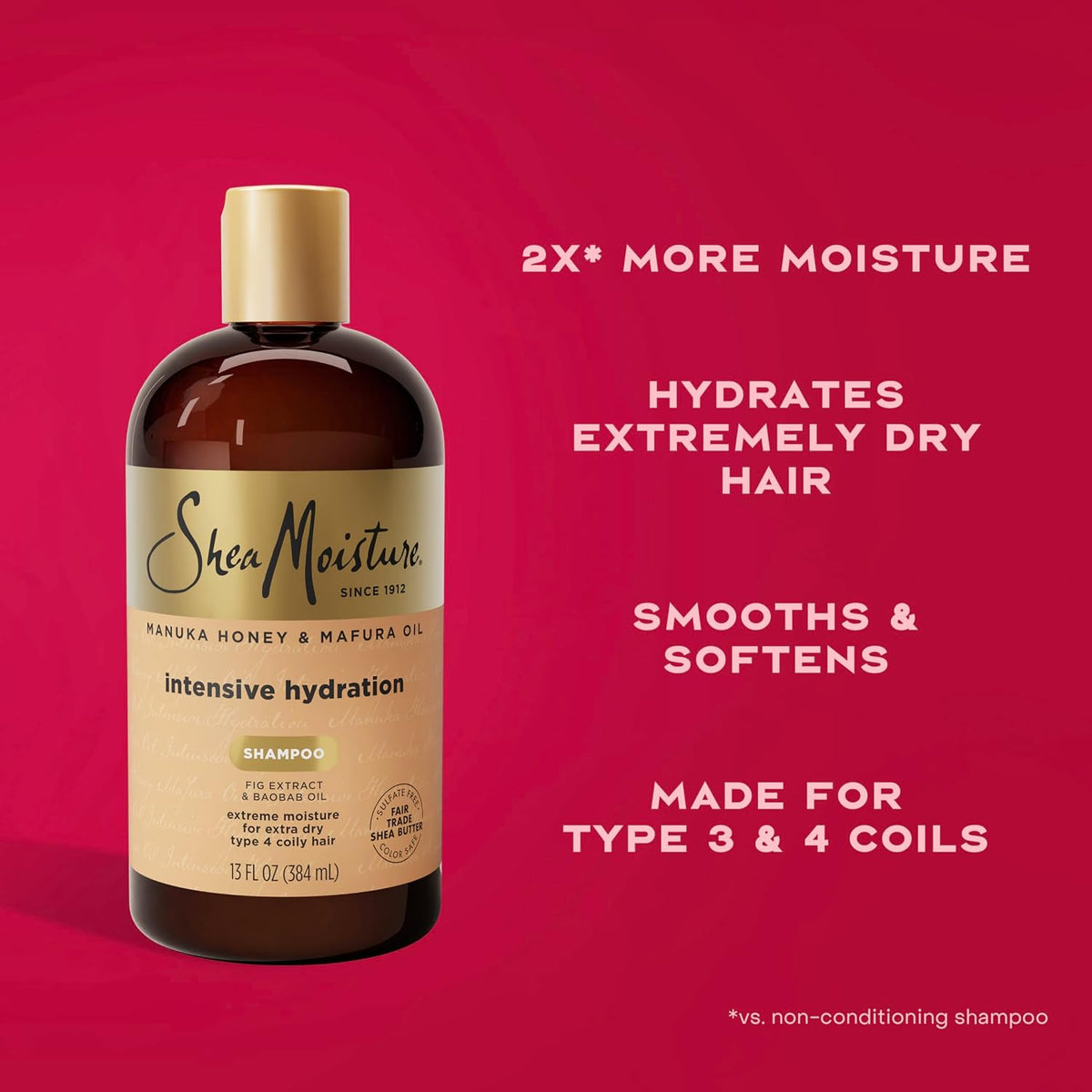 Shea Moisture Intensive Hydration Shampoo for Dry, Damaged Hair Manuka Honey and Mafura Oil Sulfate-Free 13 oz