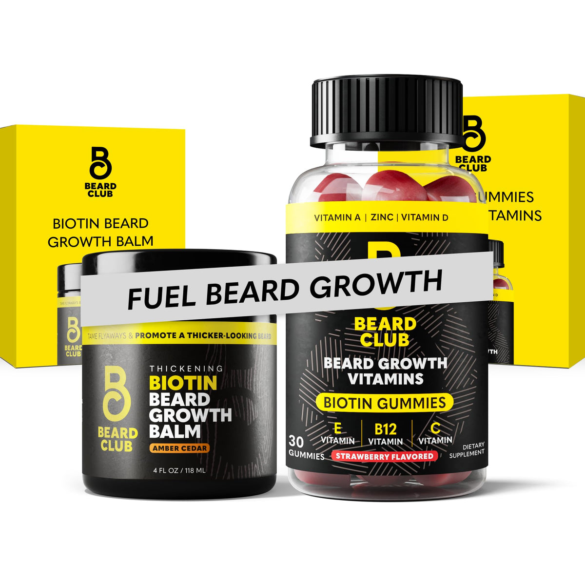 The Beard Club Biotin Beard Balm for Men - Beard Growth Shea Butter with Castor & Coconut Oil - Moisturizing, Hydrating and Softening Cream - Amber Cedar Scent - 4 oz