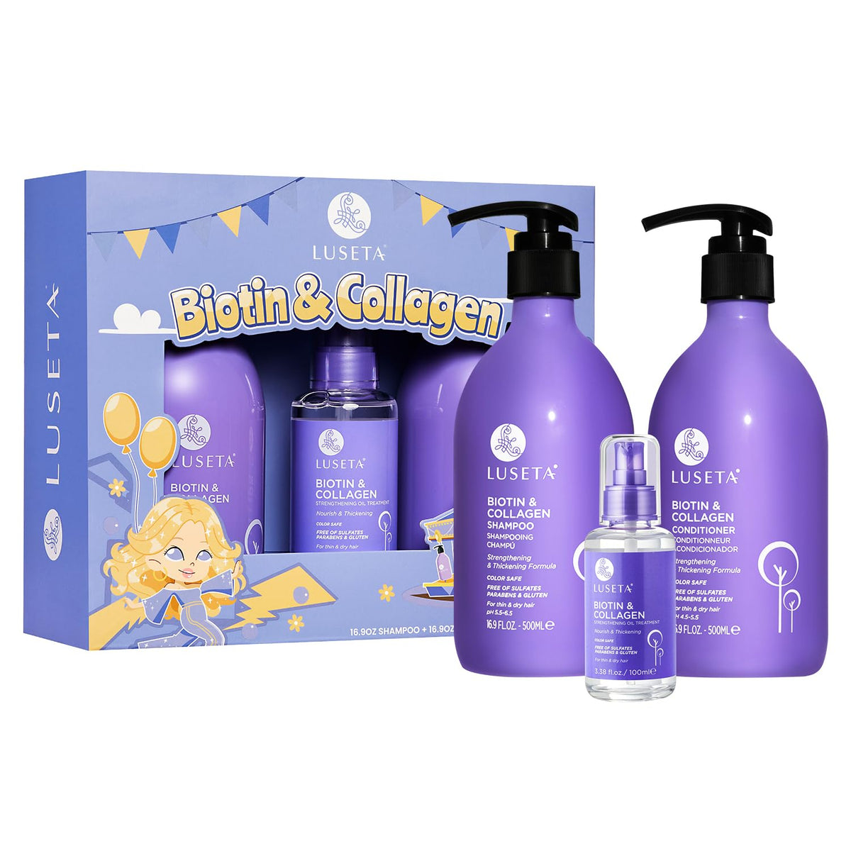 Luseta Biotin and Collagen Hair Growth Shampoo - 16.9oz, Hair Loss & Thickening Shampoo for Men & Women, Vitamin B7 & Argan Oil, Sulfate & Paraben Free