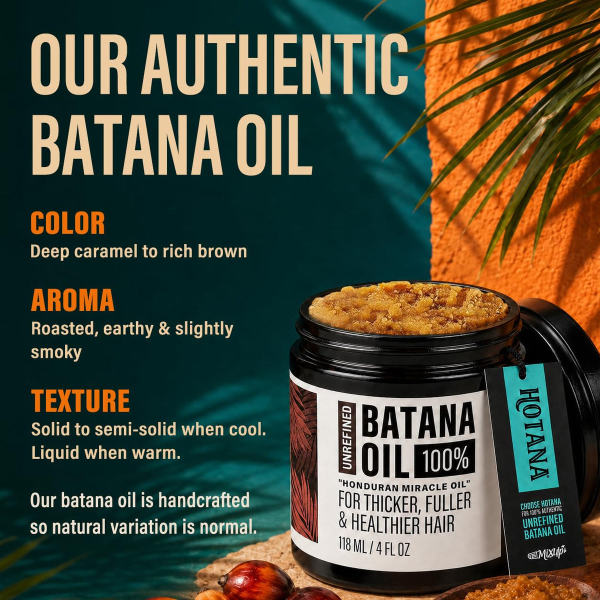 Unrefined Batana Oil for Hair Growth - Authentic & Organic Dr Sebi Batana Hair Mask from Honduras - Natural Hair Growth Oil - 4 Ounce Jar