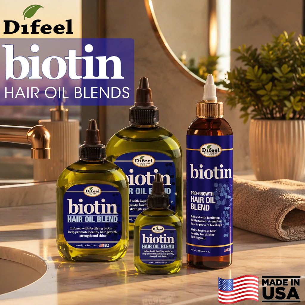 Difeel Biotin Pro-Growth Hair Oil Blend, 8 oz – Strengthens & Helps Reduce Breakage, Supports Thicker-Looking Hair, Lightweight Nourishing Formula, Made in USA