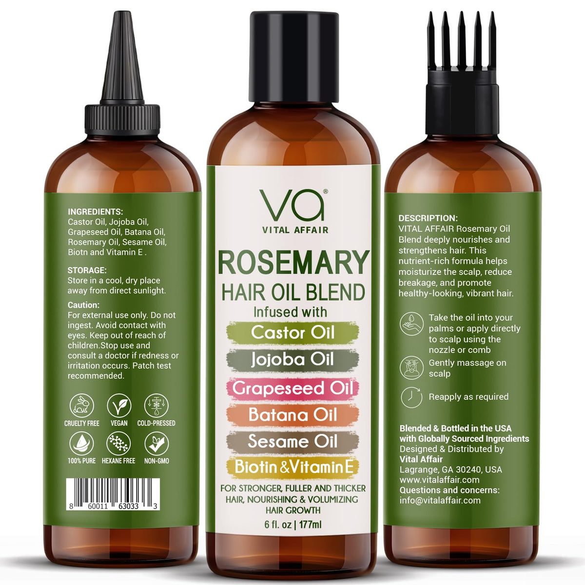 Blend Of Pure Rosemary Oil For Hair Growth 6 Fl Oz With Castor, Batana Oil