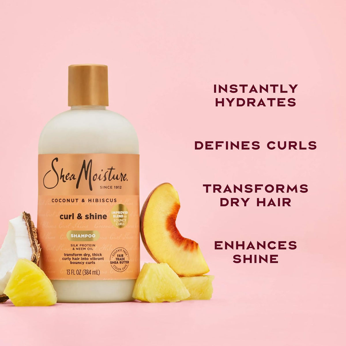 Shea Moisture Shampoo Curl and Shine for Curly Hair Coconut and Hibiscus Paraben Free Shampoo 13 oz