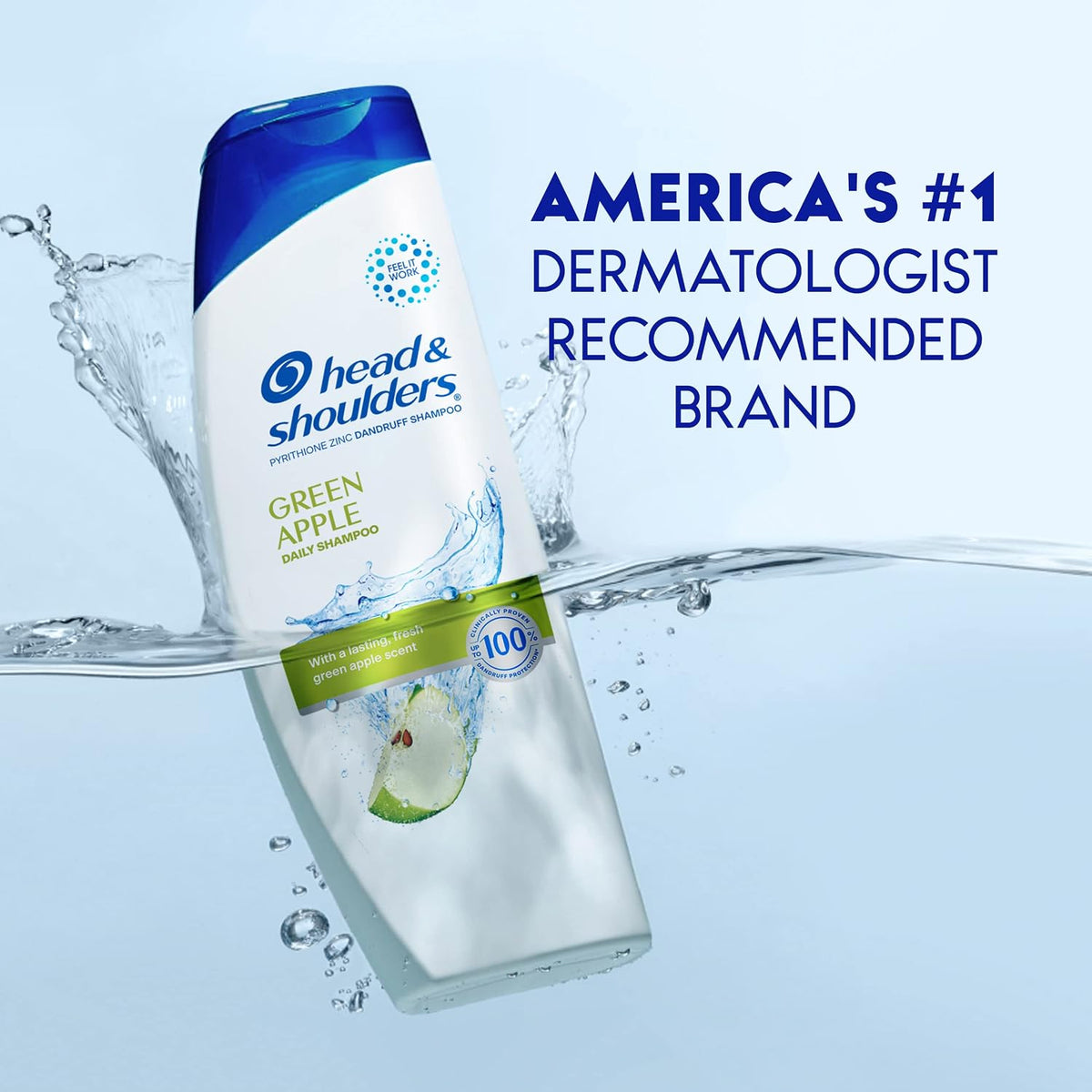 Head & Shoulders Green Apple Anti-Dandruff Shampoo Twin Pack, 72-Hour Protection, 1% Pyrithione Zinc, 32.1 fl oz Each