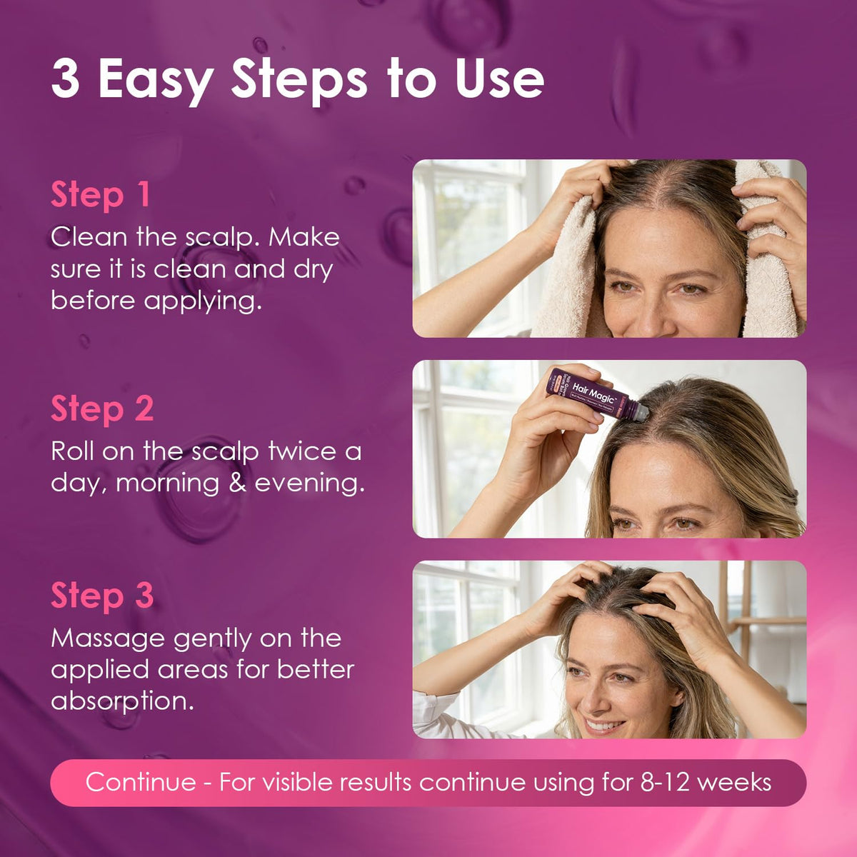 Hair Magic™ Hair Growth Serum Roll On- Multi-Peptides + Rosemary Oil for Hair Growth, Density, Beard, Eyebrows & Scalp Serum Treatment For Women & Men with Saw Palmetto - Suero Para El Cabello