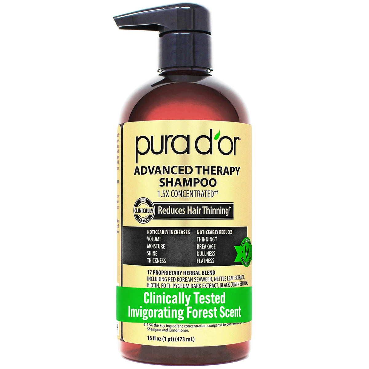 PURA D'OR Original Gold Label Anti-Hair Thinning Biotin Shampoo, 16oz