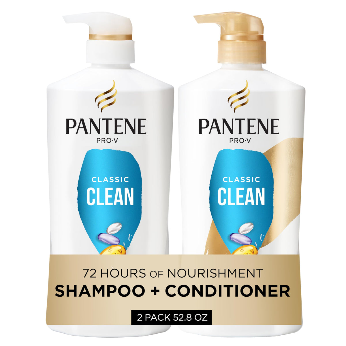Pantene Shampoo & Conditioner Set, Daily Moisture Renewal with Vitamin E - Pro-V Nutrients for Dry, Color-Treated, Straight to Curly Hair, 72-Hour Hydration & Softness, Twin Pack, 52.8 Oz Total