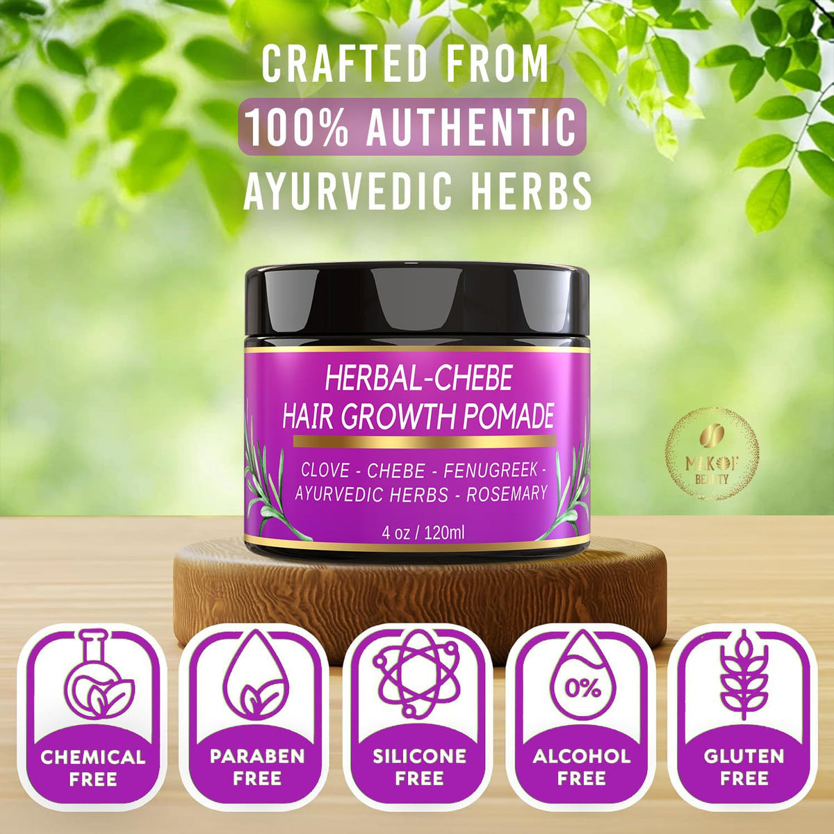 MAKOF BEAUTY Chebe Hair Growth Grease - Herbal Pomade with Clove, Fenugreek, Rosemary, Moringa & Ayurvedics Herbs for Hair Loss, Edges & Thinning Hair 4oz