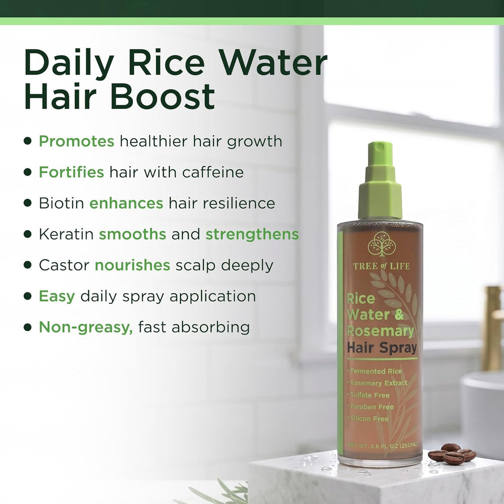 Tree of Life Rice Water Rosemary Hair Spray for Hair Growth, 8.8 Fl Oz